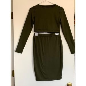 Olive Green Crop Top & High-Waisted Set